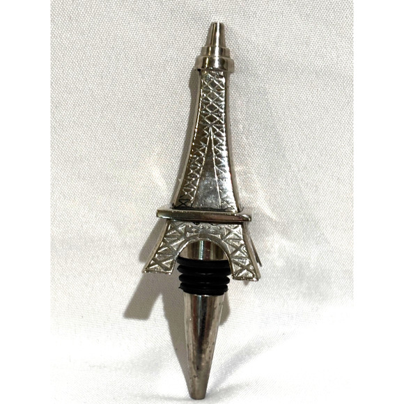 Paris Eiffel Tower Silver Plated Embossed Wine Bottle Stopper 5.5 inches French - Picture 2 of 5
